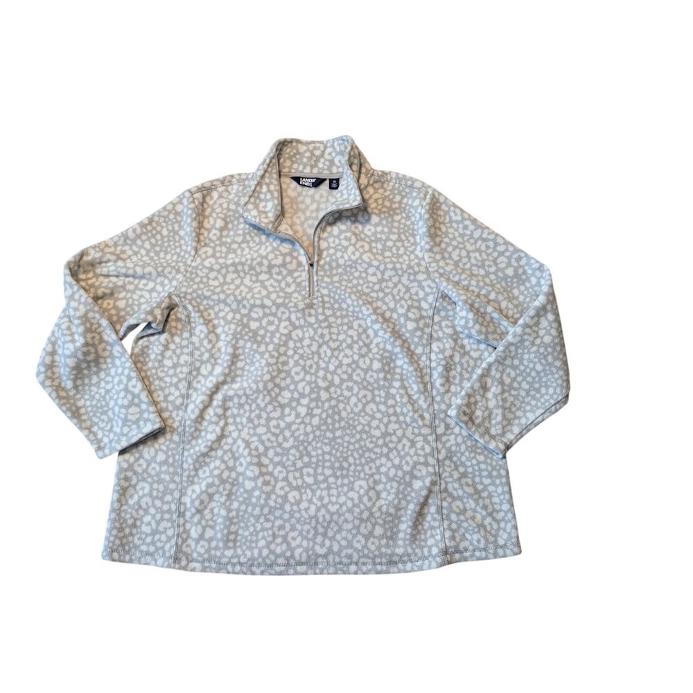 Lands' End Women's Gray White Leopard Print 1/4 Zip Pullover Sweatshirt Size 1X